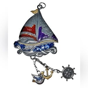 GANZ CAR CHARM 2 Sided Hanging Sailboat Theme Pewter Red Blue 4”